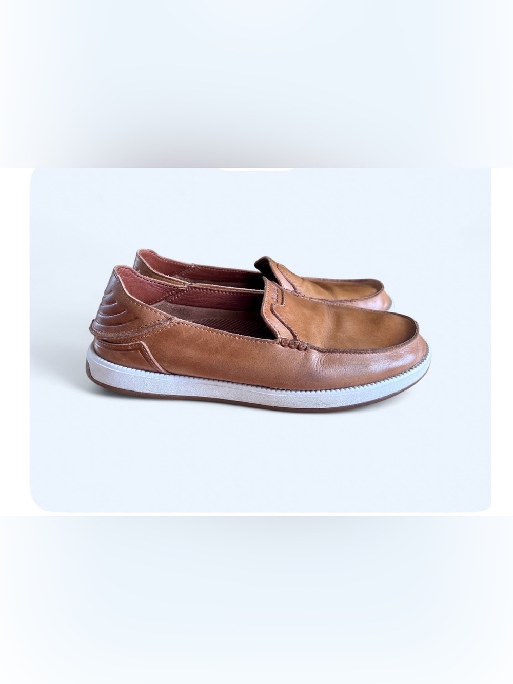 OluKai Men's Tan Leather Slip-On Loafers